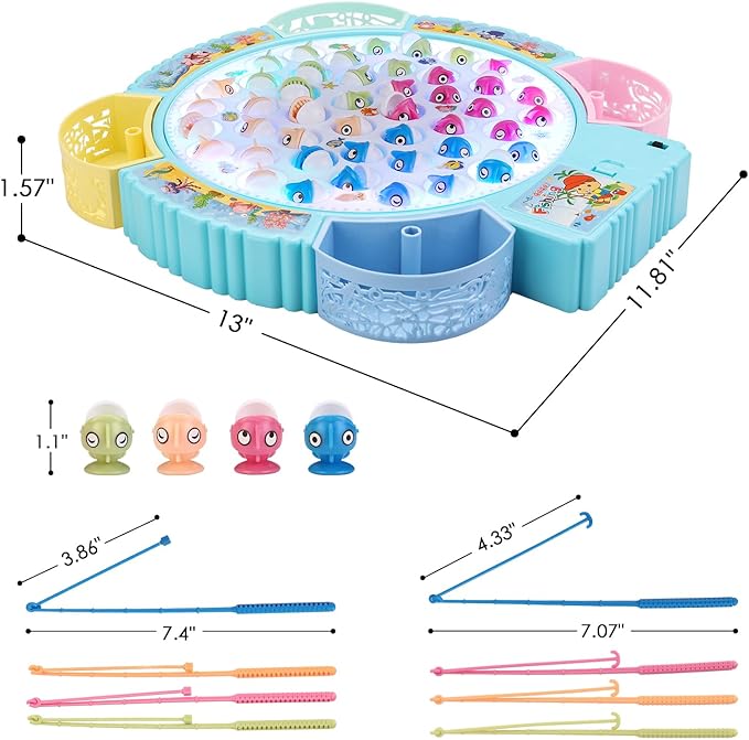 Light Up Fishing Game Toys Rotating Board Game with Music Including 45 Fishes and 8 Fishing Poles Party Game Toys for Kids Age 4 5 6 7 8 and Up