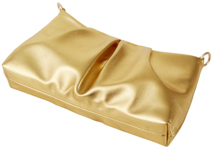 Vegan Leather Evening Bag Ruched Clutch Purse for Women Detachable Metal Chain Crossbody Bag（Gold）