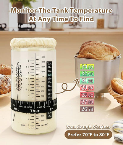 Keafont 50oz Sourdough Starter Jar Kit, Large Capacity Sourdough Jar, Wide Mouth Sourdough Bread Starter Kit for Perfect Sour Dough Bread, Sourdough Starter Kit (Black, 2 Pack)