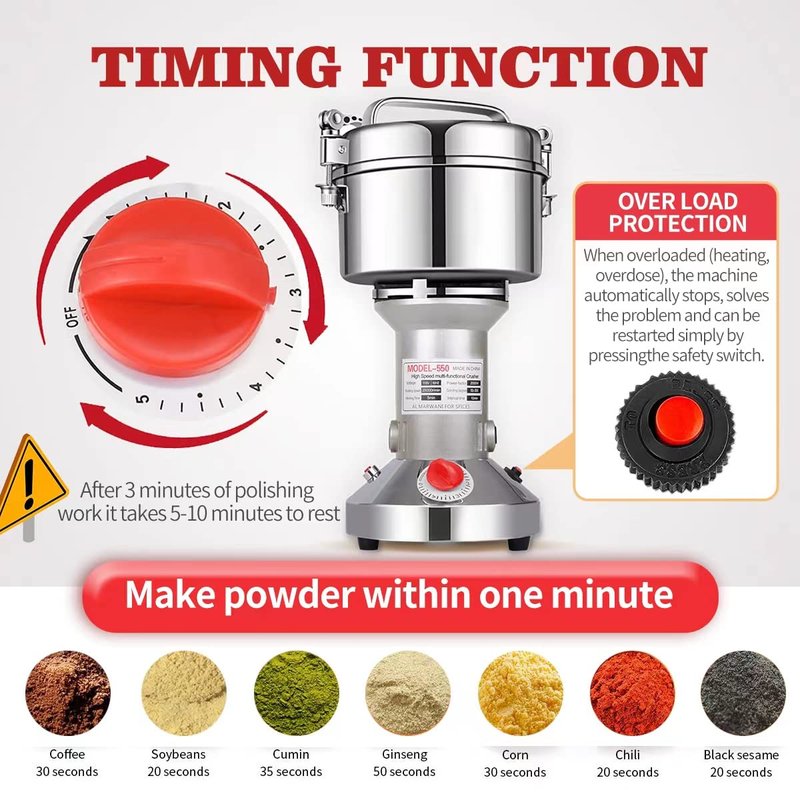 LEJIEYIN Electric herb Grinder 550g High Speed Electric Stainless Steel Spice Flour Mill Herb Grinder Powder Machine for Dry Food Grin
