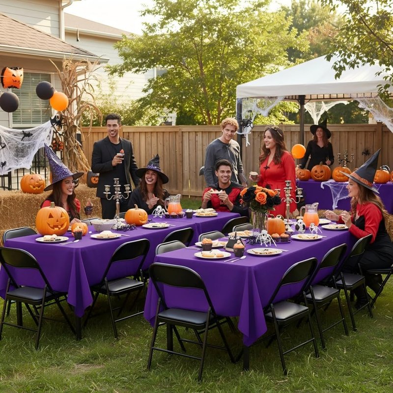 sancua Rectangle Tablecloths for 8 Foot Tables, 6 Pack - Washable Polyester Fabric Table Cloth for Halloween Party Wedding Birthday Banquet Reception, 60x120 Inch, Purple