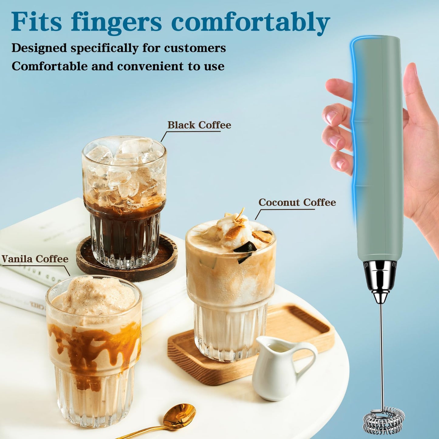 Milk Frother Handheld for Coffee, Electric Whisk 3 Speed Adjustable, Drink Mixer with Stainless 3 Whisks, Rechargeable Hand Frother Wand, Foam Maker for Latte Cappuccino Matcha Egg Silver