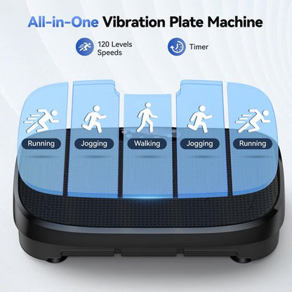 HTM Curved Vibration Plate Exercise Machine, Whole Body Shake Plate with 150W Motor & Resistance Band, 330lbs Weight Capacity, 120 Speeds, Low Noise Vibration Board for Weight Loss, Home Fitness