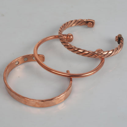 Touchstone copper bracelets | gift for men women |adjustable 100% pure solid real magnetic jewelry | handmade bracelet set combo | rope braided tibetan bangles. Set of 3 different designs