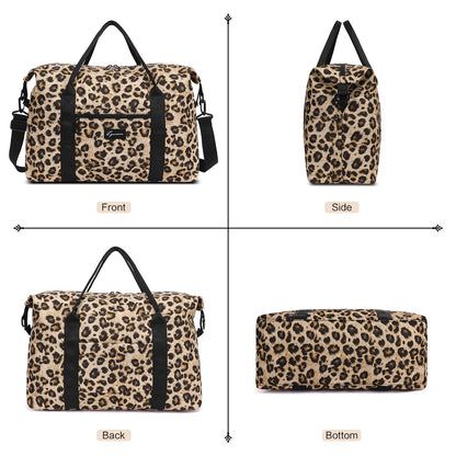 ADVEZO Duffle Bag for Travel Foldable Leopard Print Carry on Travel Bag, Small Medium Weekender Overnight Bags for Women, 40L Waterproof Sport Gym Bag for Men with Computer Compartment (leopard print)