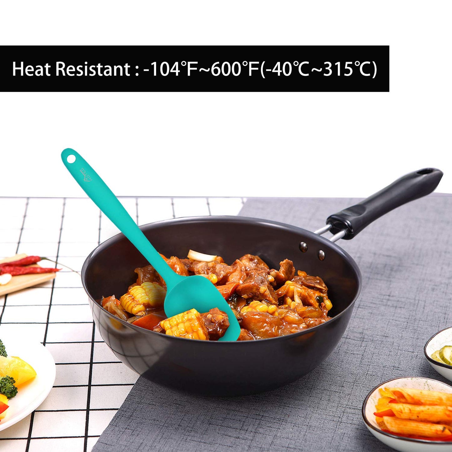 HOTEC Heat Resistant 600℉ Food Grade Silicone Rubber Spatula Set for Baking, Cooking, and Mixing Non Stick Dishwasher Safe BPA-Free Multicolor Set of 5