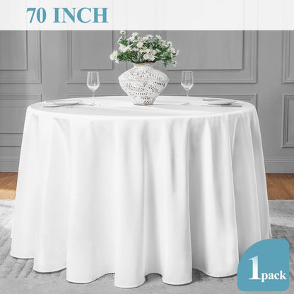 VidaFete 1 Pack 70inch Round Tablecloth Polyester Table Cloth, Stain Resistant and Wrinkle Polyester Dining Table Cover for Kitchen Dinning Party Wedding Rectangular Tabletop Buffet Decoration(White)
