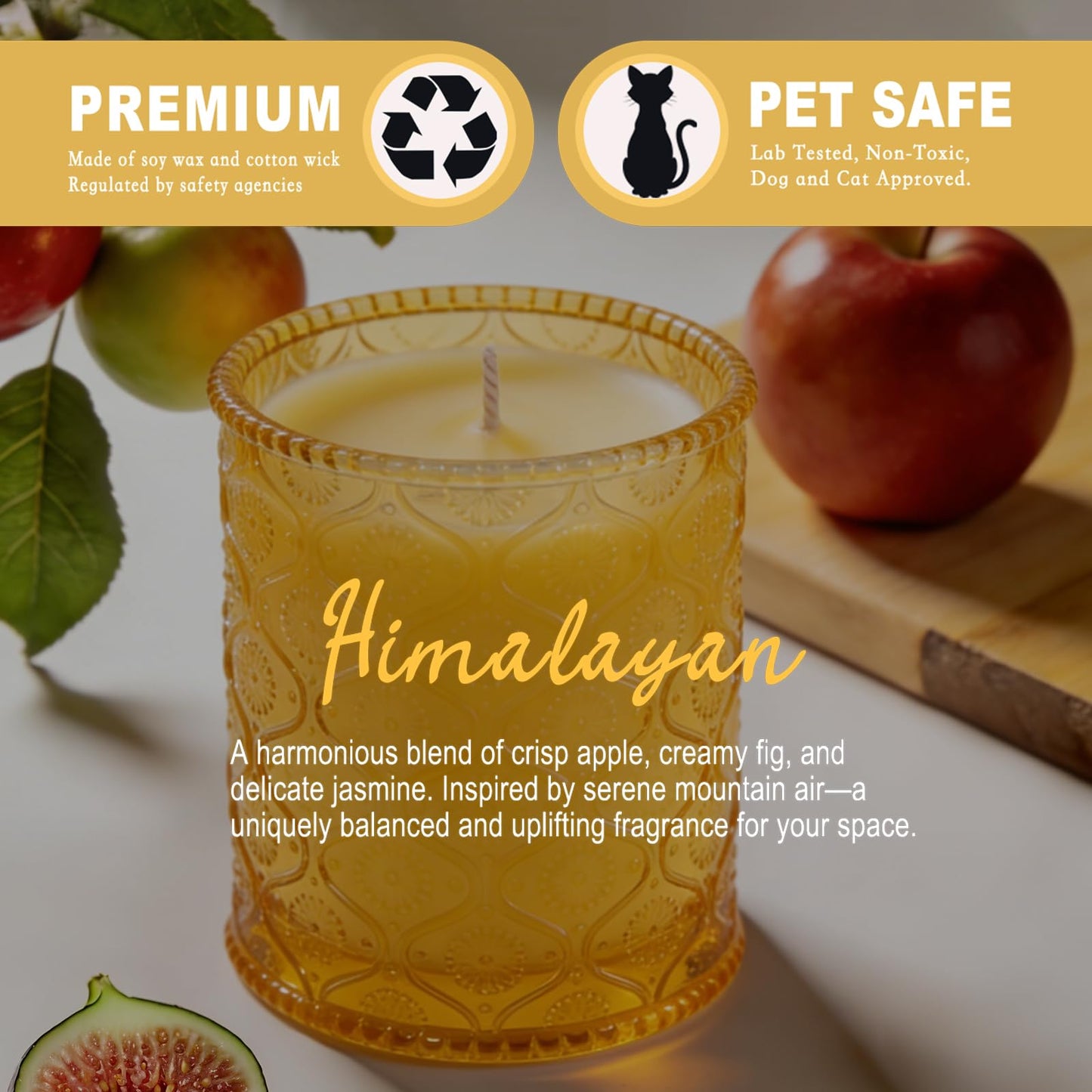 Sandalwood Fig Amber Scented Candles, Natural Soy Wax Jar Candle in Glass 45 Hours Clean Burn, Gift-Ready for Hosts & Gatherings Elegant Home Décor