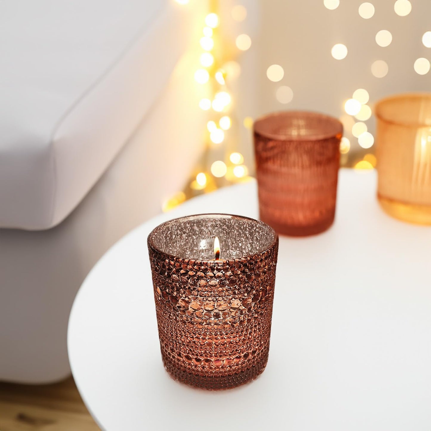 WGV Rustic Dark Pink Trendy Pearly Votive Candle Holder 2.7" x 3.15"H, Mercury Bubbly Bead Textured Glass Tealight Candleholder, Home Accent Décor, 1 Pc