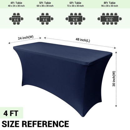 Obstal 4Ft Stretch Spandex Table Cover for Standard Folding Tables - 2 Pack Universal Rectangular Fitted Tablecloth for Party, Banquet, Events, Trade Show (Navy Blue, 48L x 24W x 30H Inches)