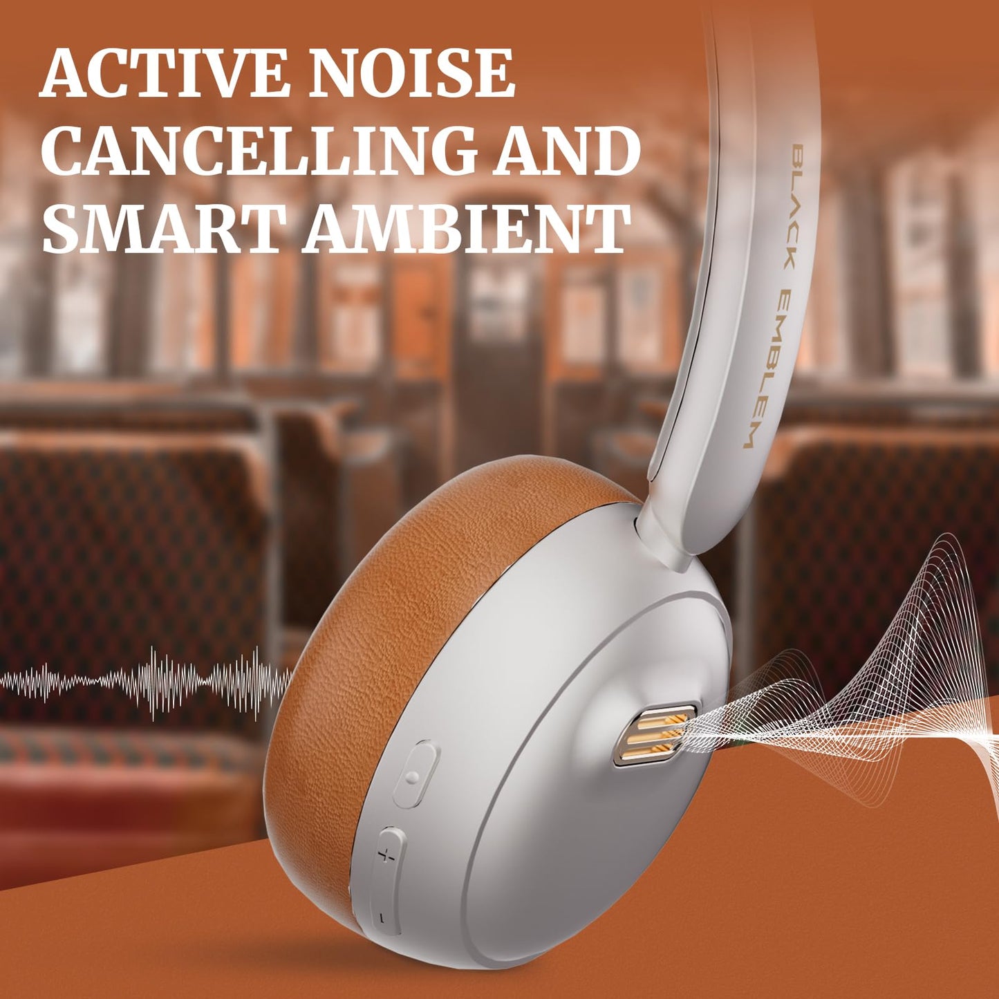 Black Emblem X3 Wireless Bluetooth Headphones, Adaptive Active Noise Cancelling, Hi-Fi Deep Bass, Lightweight Headset with Cloud Foam Cushion, 55H Playtime, Built-in Mic for Phone/PC/Travel/Gaming