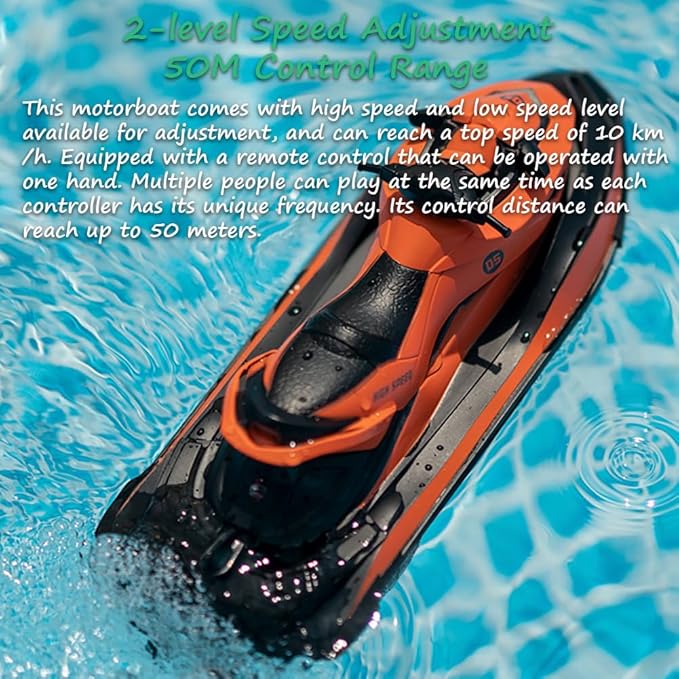 Miracland Remote Control Jet Ski with Driver - High Speed 2.4GHz RC Motorboat Water Toy - Dual Propellers - 2 Speed Levels - 50 Meters Control Range (Orange)