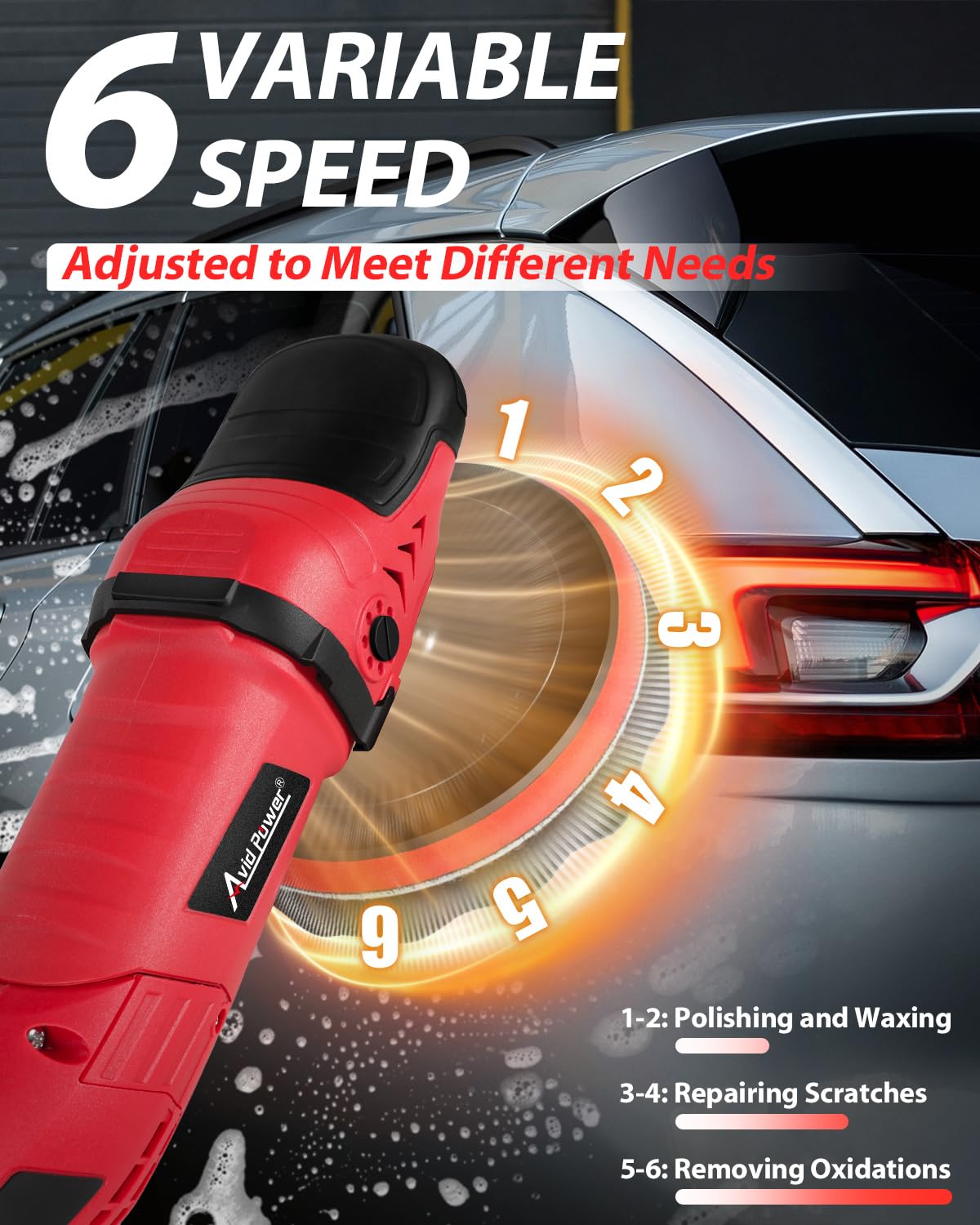 AVID POWER Tire Inflator Portable Air Compressor, with 12V DC Adapter and Digital Pressure Gauge, bundle with 1200W Car Polisher, 6 Variable Speed 1000-3500 RPM, Rotary Buffer Waxer Kit