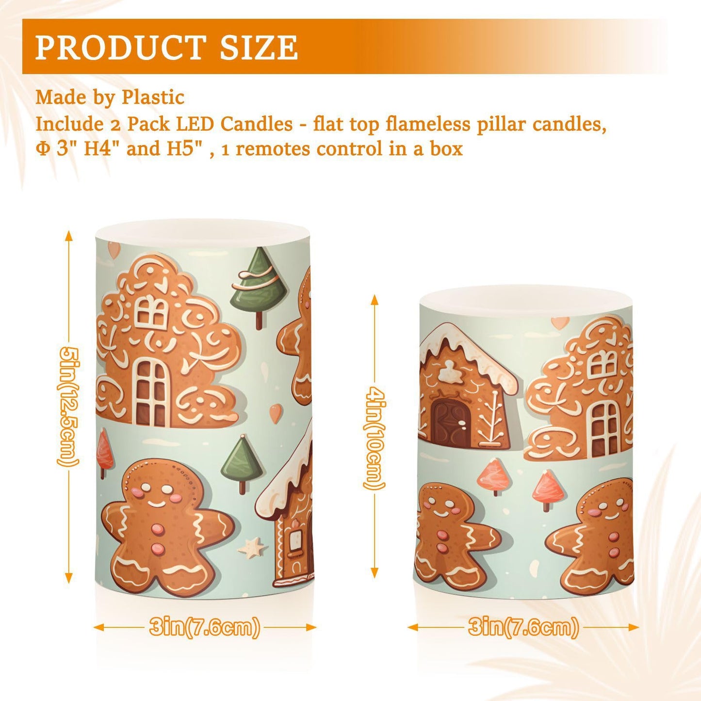 ALAZA Christmas Gingerbread House Flickering Flameless Candles Battery Operated with Remote Timer,Tea Light Candles LED Pillar Votive Candles Set of 2 for Outdoor Indoor Decorations