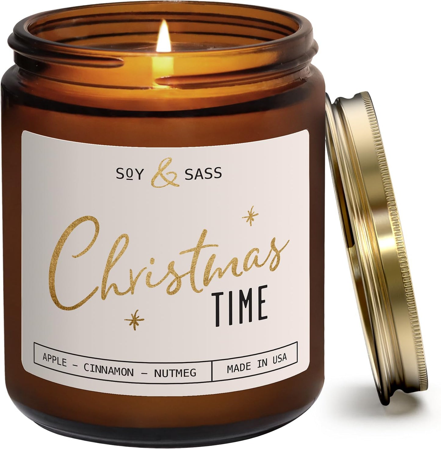 Christmas Candles Scented – ‘Christmas Time’ Soy Christmas Candle, w/Apple, Cinnamon, Clove - Infused with Essential Oils I Holiday Candles I 9oz, 50Hr, Made in USA