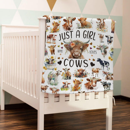 Cattle Blanket, Just A Girl Who Loves Cows 60 x 80 Inch Throw Lightweight Super Soft Cozy Cow Blankets for Couch Bed Sofa Chair