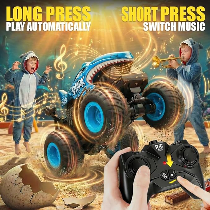 BEZGAR Monster Truck Toys Remote Control Monster Truck with Dancing Spins Lights &amp Music 1:20 Remote Control Car for Boys 4-7 5 6 7 8 9 10 +Year Old Boys Birthday Gifts (Blue)
