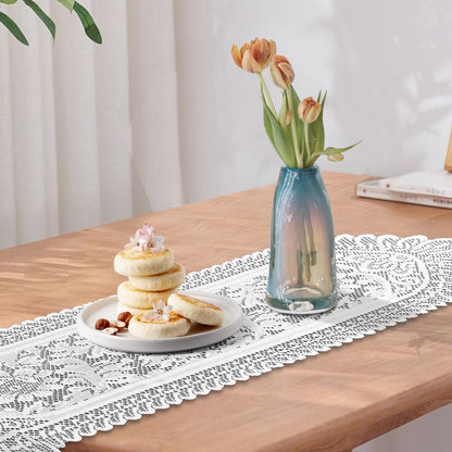 PCMURSAL 4 Pack Cotton Crochet Lace Rectangular Table Runner Dresser Scarf Doilies, 13'' X 44'' White Cotton Dresser Scarf Table Runner for Bedroom Furniture, Home Decor