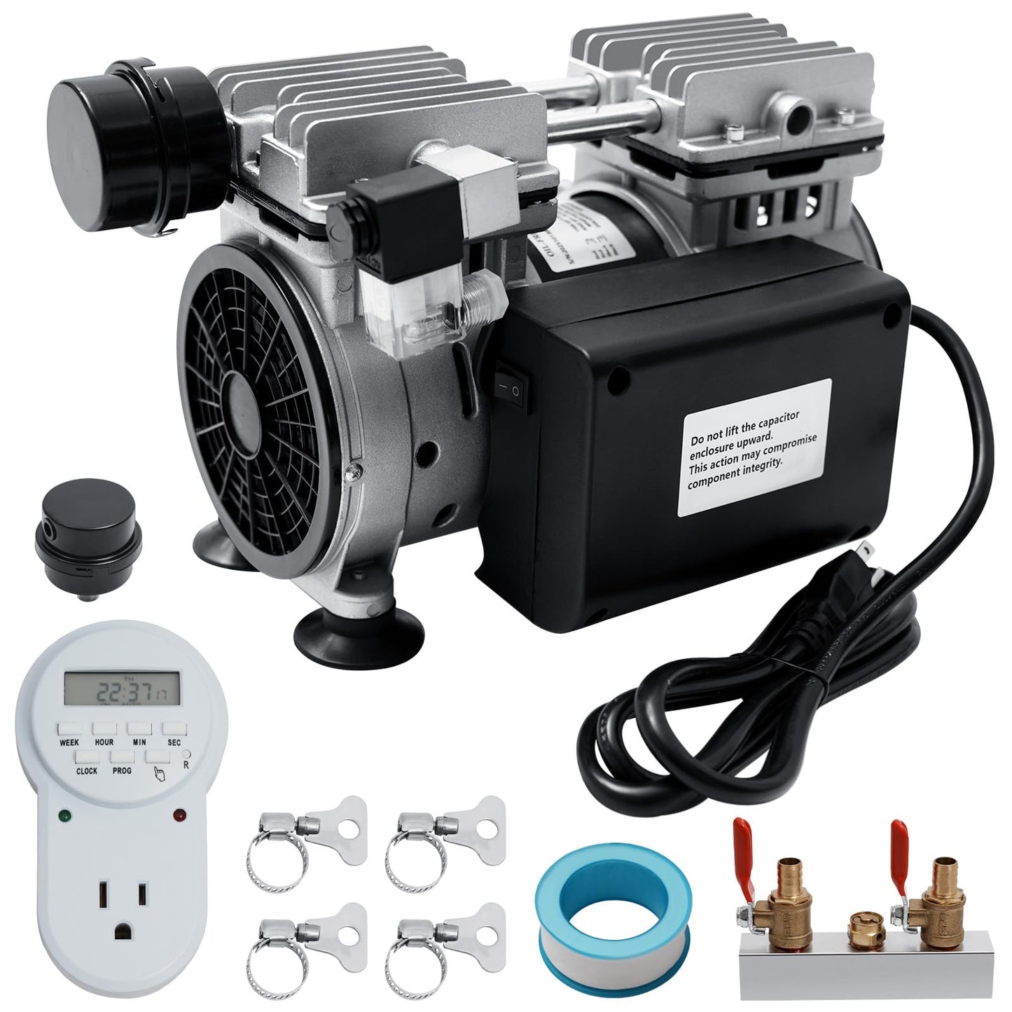 Pond Aerator, 550W 3/4 HP Air Compressor with Timer & Valves, 5.2 CFM for Up to 3 Acre 50ft Deep Lake, Outdoor Pond Oxygen Circulation System