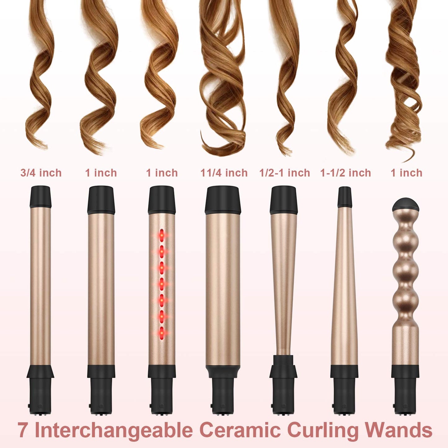 Infrared 8 in 1 Curling Iron Set with 8 Ceramic Barrels Interchangeable, Hair Curler Wand for Long Hair, Professional Curling Wand Set with LED Temperature Control, Glove and 2 Hair Clips
