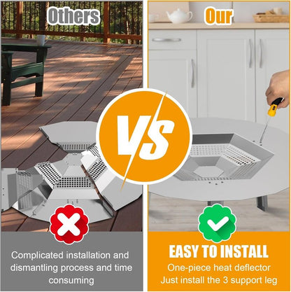 BBQ-PLUS One-Piece Heat Deflector Replacement for Solo Stove Ranger 15" Fire Pit, Stainless Steel Heat Diffuser Accessories with 3 Support Leg for Most 15 inches Outdoor/Indoor Backyard Fire Pit