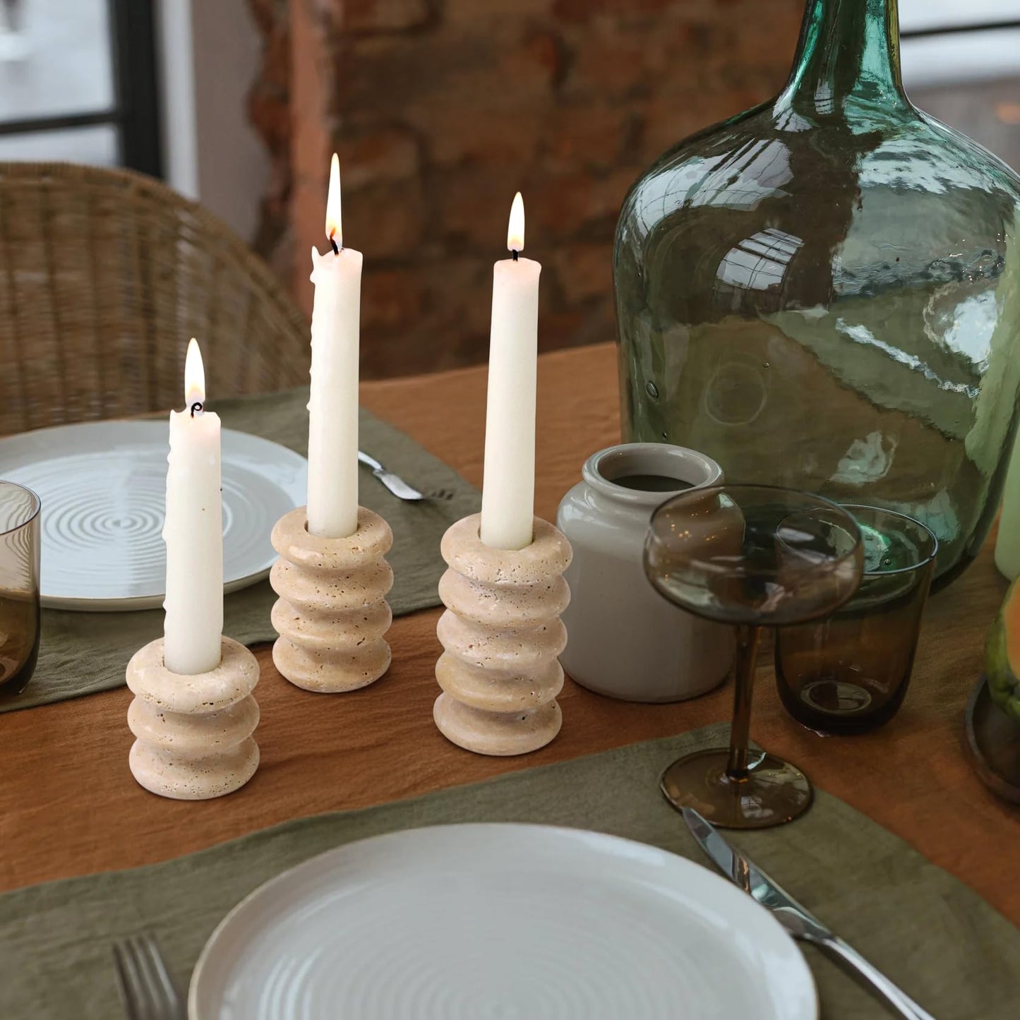 Vixdonos Natural Stone Candle Holder Set of 3 Taper Candle Candlestick Mantle Candle Stand for Home Decor,Wedding,Party and Table Centerpieces(White)