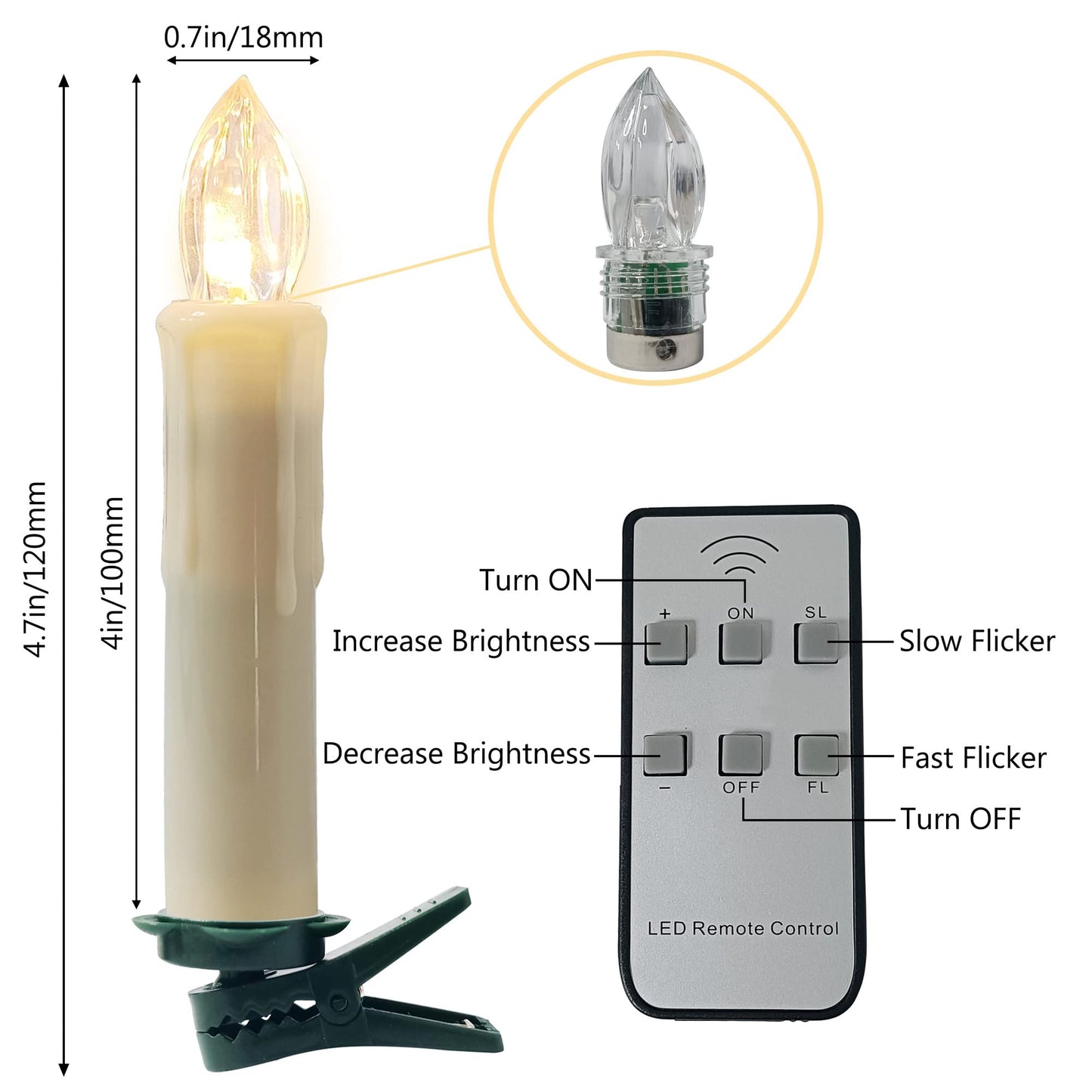 Flameless LED Taper Candles with Clips, 4” Battery Operated Window Candles with Remote Timer Mini LED Chandelier Candlesticks for Home Decor Wedding Church Party & Tree Lighting,10 Pack,White