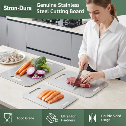 Stron-Dura Cutting Board, Stainless Steel Cutting Board, Foodgrade Cutting Boards for Kitchen, Titanium Cutting Board for Meat,Fruit, Vegetables, Double Side Use, Odor free, M, 13.4" * 9"