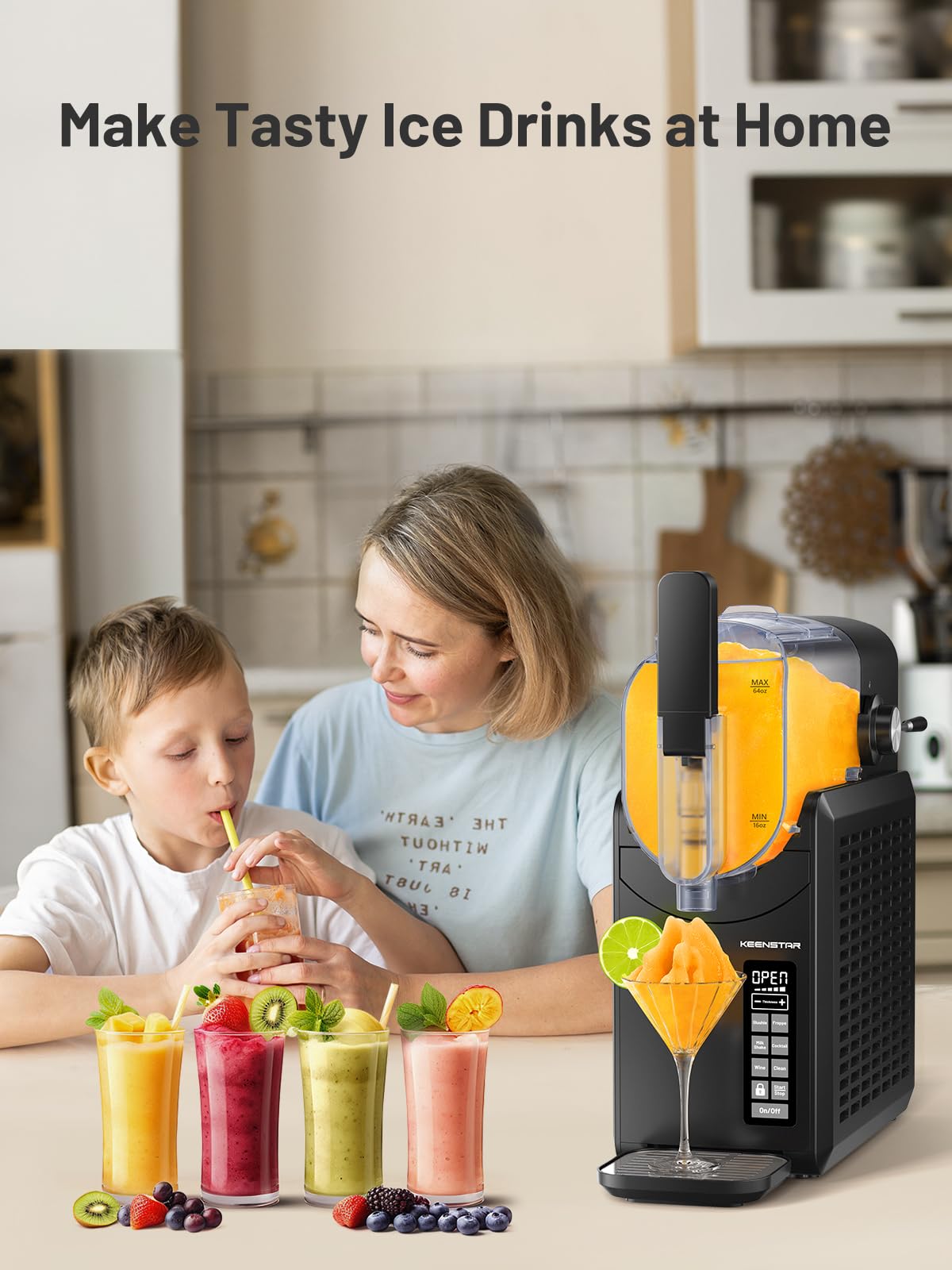 KEENSTAR Slushie Machine, Slushy Machine for Home, Professional Frozen Drink Maker with Self-Cleaning, No Ice Needed, 6 Preset Programs for Margaritas, Frappés, Milk Shake & More