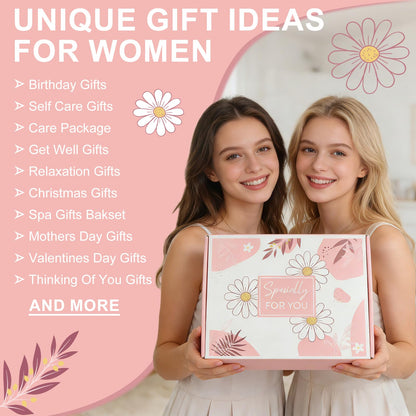 Birthday Gifts for Women, Self Care Get Well Soon Gifts Basket for Women, Flower Relaxing Spa Gift Basket Bath Set,Unique Luxury Self Care Box Gift for Mom Her Wife Sister Girlfriend, Girl Friend Pink