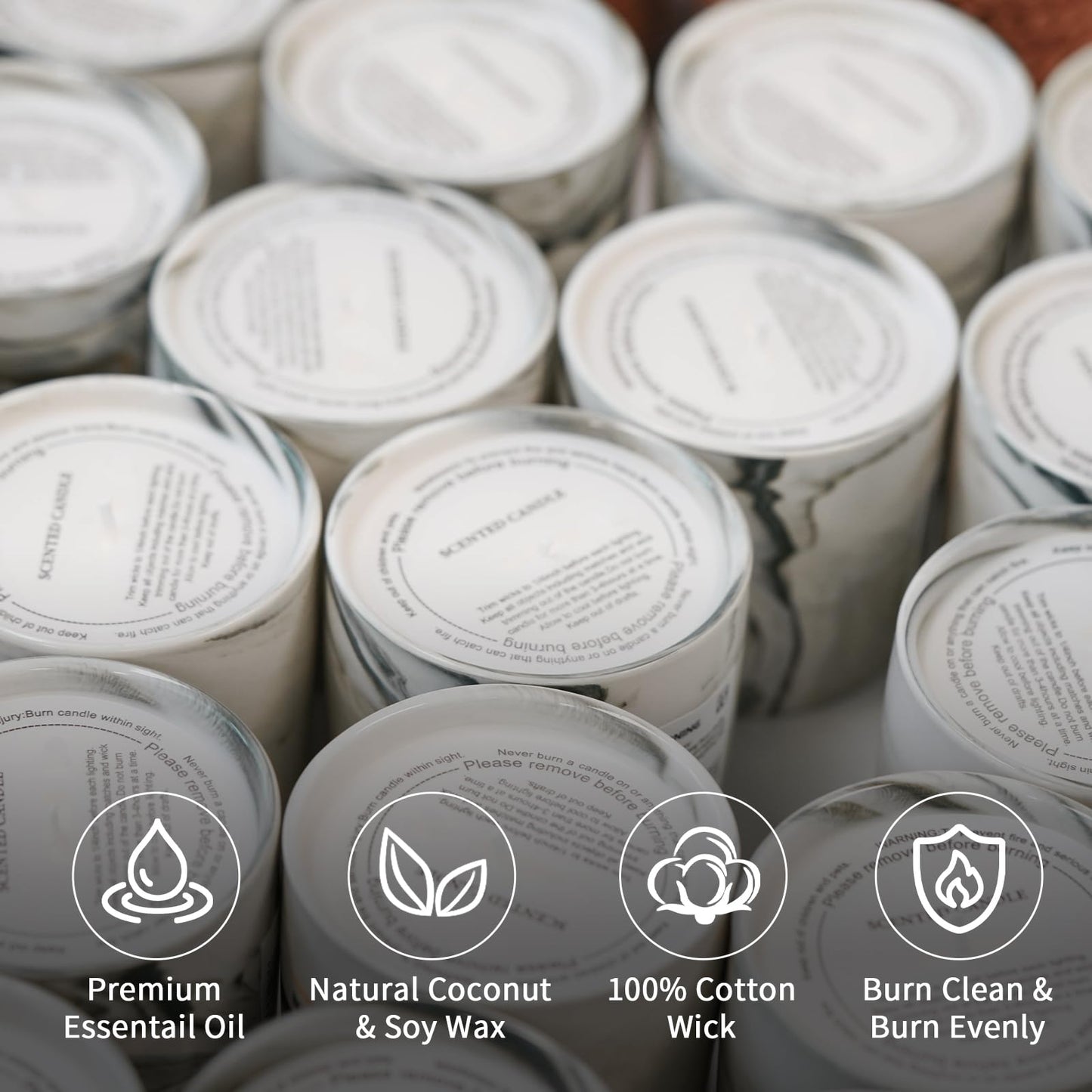 Rozzanguo Luxury Marble Jar Scented Candle | Women Men | Non Toxic 100% Natural Coconut & Soy Wax Blend Cotton Wick | Hand Poured Highly Scented Long Lasting (Santal, 7 Ounces)