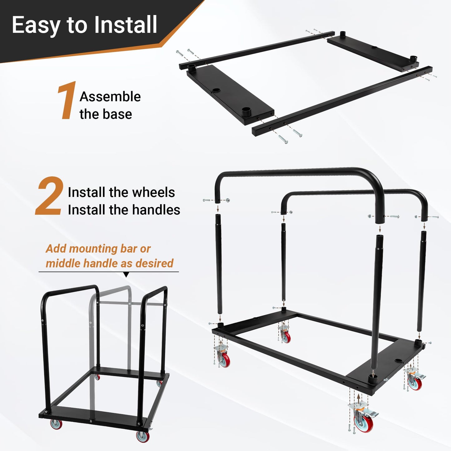 Eastrexon Steel Panel Truck, Drywall Cart w/ 5” PU Swivel Wheels, Heavy-Duty Panel Dolly Cart w/ 1800 LBS Capacity, for Handling Wall Panel/Lumber/Folding Table/Sheetrock， 45.6" L x 29" W x 39" H