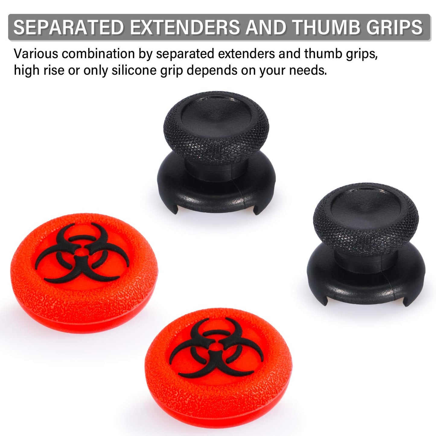 Playrealm FPS Thumbstick Extender & 3D Texture Rubber Silicone Grip Cover 2 Sets for Xbox Series X/S & Xbox One Controller(BioH Red)