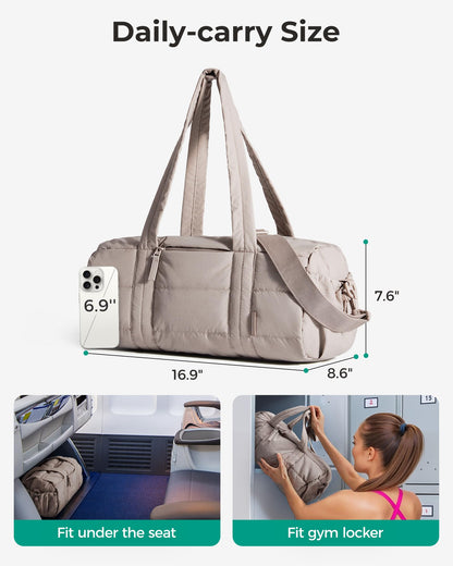 BAGSMART Gym Bag for Women, Yoga Mat Duffle Bag with Wet & Dry Pocket, Quilted Sports Bag for Weekend/Swimming, Candy Pink