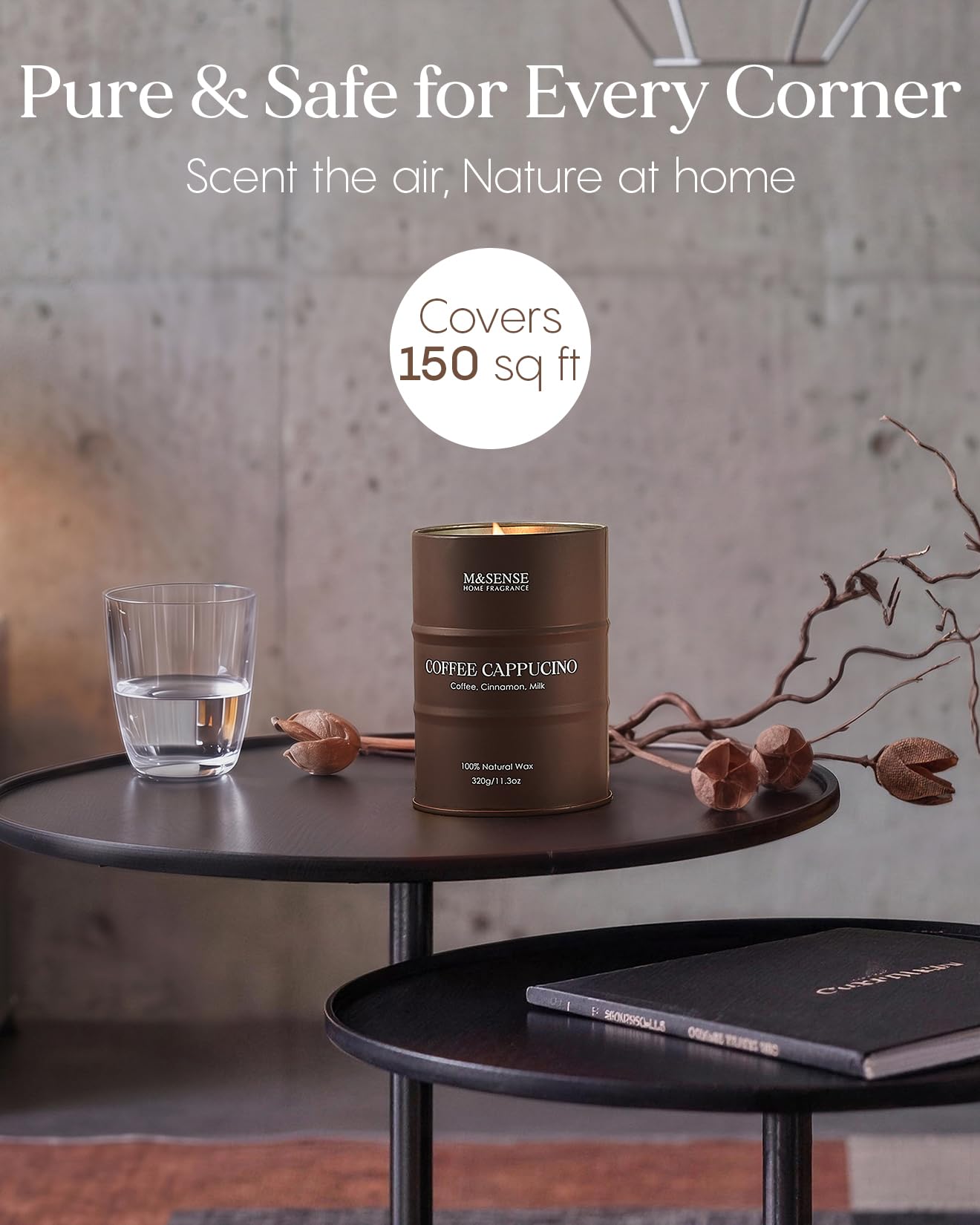 M&SENSE Coffee Cappuccino Scented Candles, Christmas Soy Wax,Christmas Decor Candle 11.3oz 70 Hours Long Lasting Burning, Strong Coffee Aroma Candle Unique Housewarming Appreciation Gifts