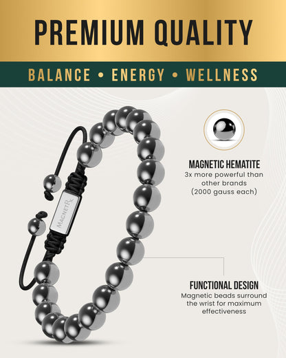 MagnetRX® Hematite Magnetic Bracelet - Max Strength Magnet Stones - Beaded Magnetic Hematite Bracelets (Classic 8mm Bead)