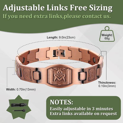 Fashtour Magnetic Bracelet and Ring Set for Men, 99.99% Pure Copper Jewelry, Adjustable Cross & Celtic Knot Design, Gift for Dad (Copper & Christian Cross Design)