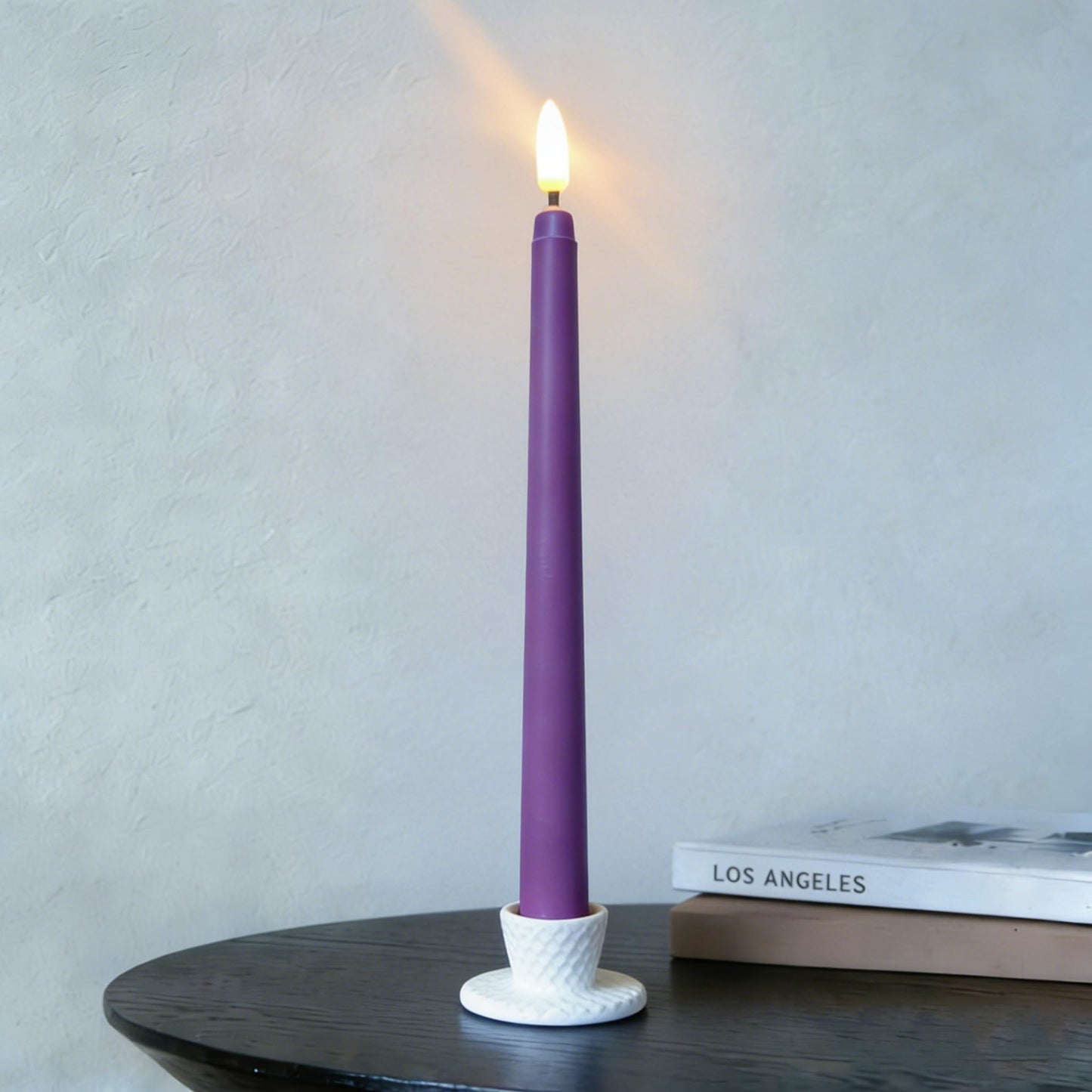 Ni-JASW Purple Flameless Taper Candles with Remote, Flickering Battery LED Candlesticks Home Decor Set of 12