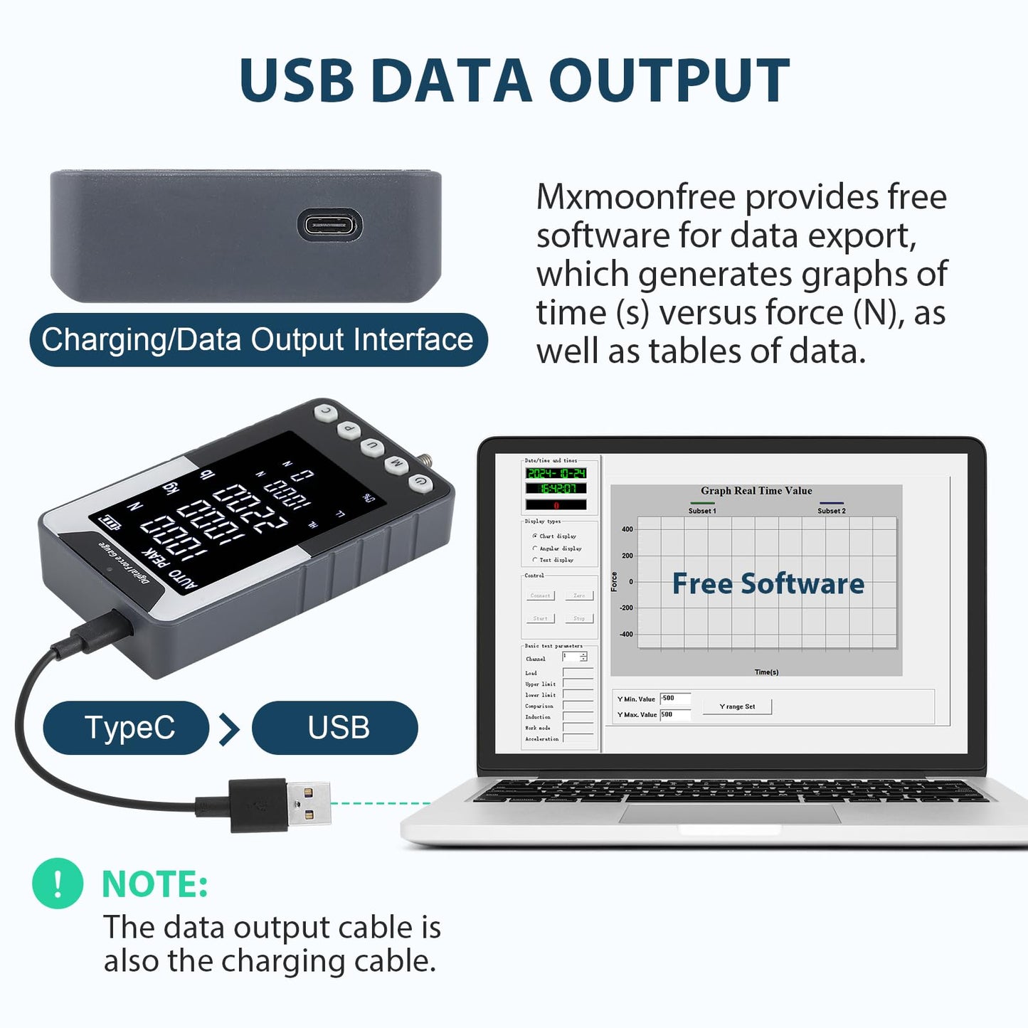 Mxmoonfree 1000N Digital Force Gauge Push Pull Meter with USB Output