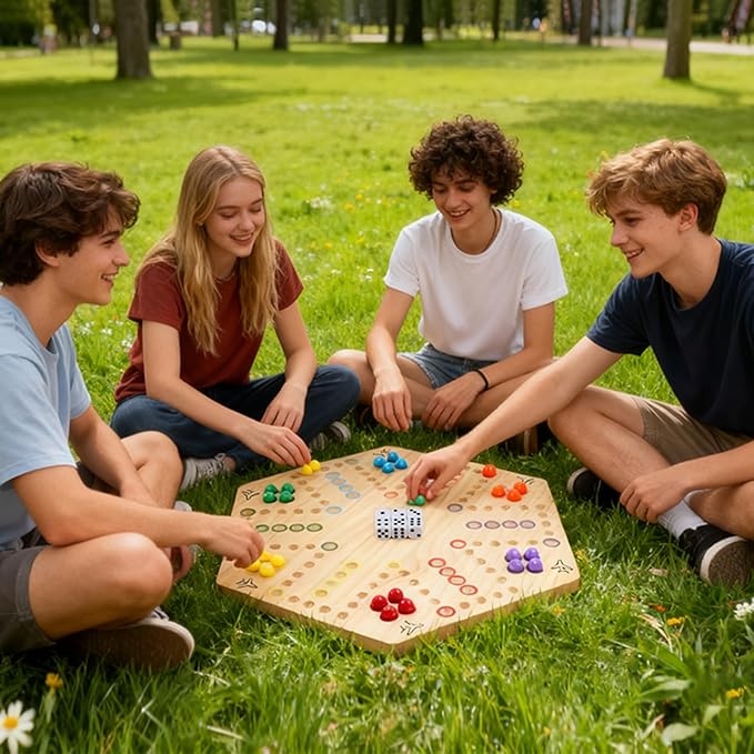 Wahoo Marble Board Game - Extra Large 23.6 Inches Game Board for 4 and 6 Players Classic Family Fun with 30 Marbles 6 Dice Storage Bag &amp Gift Box Bright Colors. (Extra Large Log)