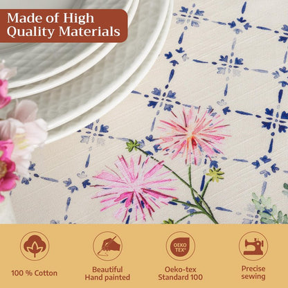 Maison d' Hermine Table Cloth Rectangle Table 100% Cotton 60 x 90 Inches Tablecloth Reusable Decorative for Dining Kitchen Room Farmhouse Home Gifts for Mothers Day Spring Summer - Faience