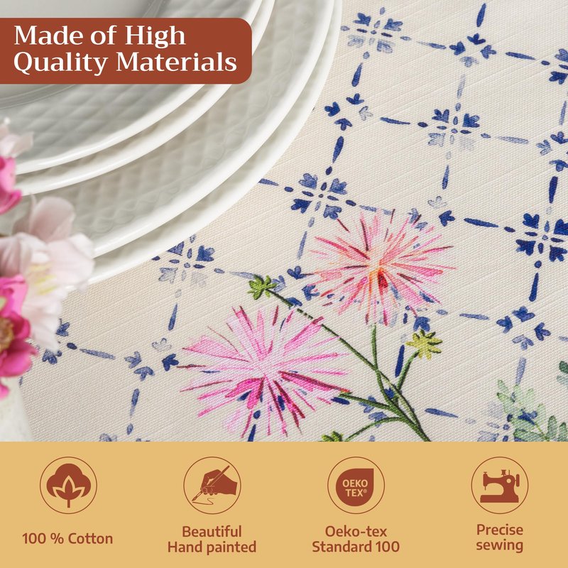 Maison d' Hermine Table Cloth Rectangle Table 100% Cotton 54 x 72 Inches Tablecloth Reusable Decorative for Dining Kitchen Room Farmhouse Home Gifts for Mothers Day Spring Summer - Faience