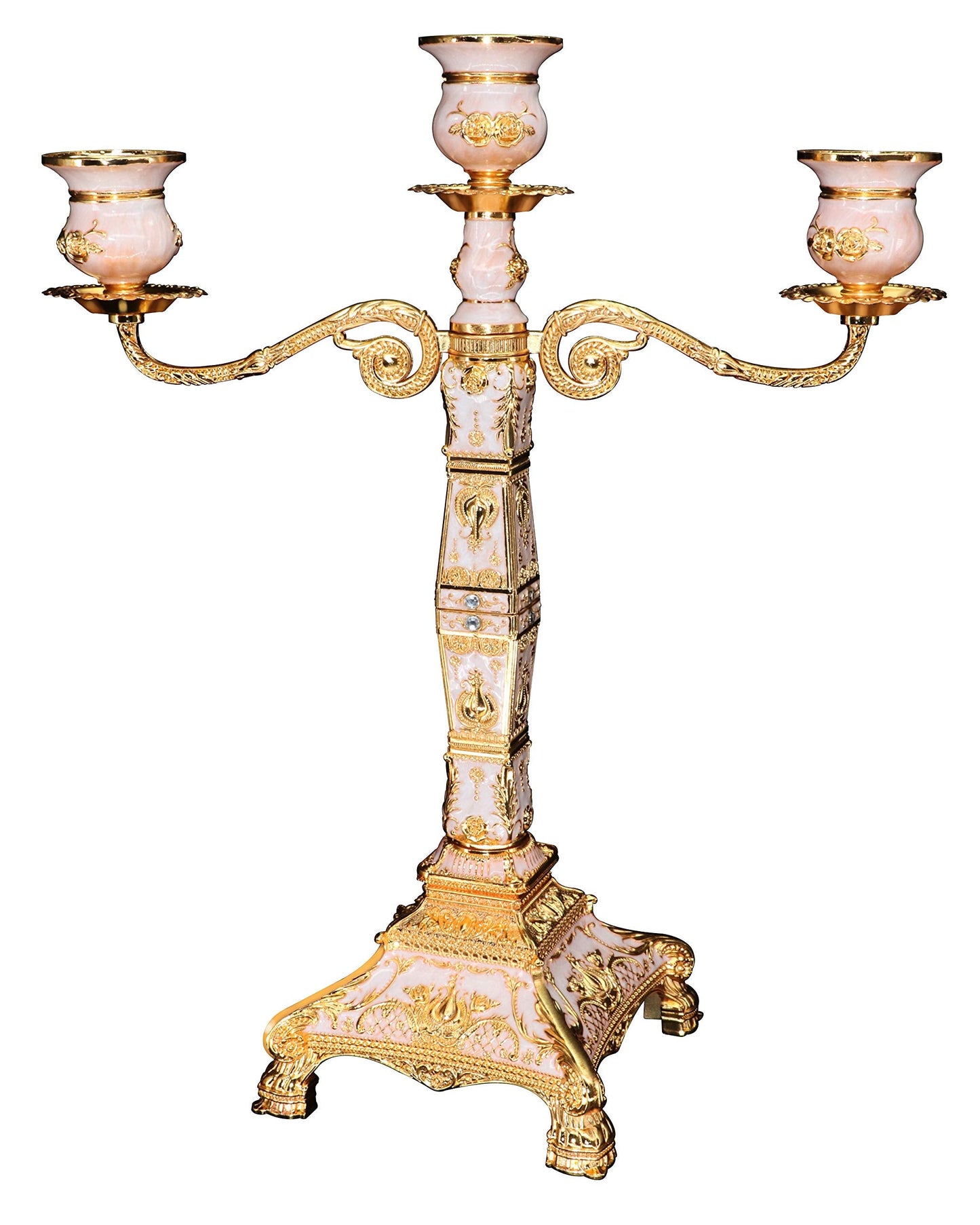 RosyLine Metal Candelabra 17" Height, Candle Holder with 5 Arms,Antique Bronze Furnish Candle Holder, Centerpiece for Home Decro,Wedding Event, Party,1 Pack (Golden)