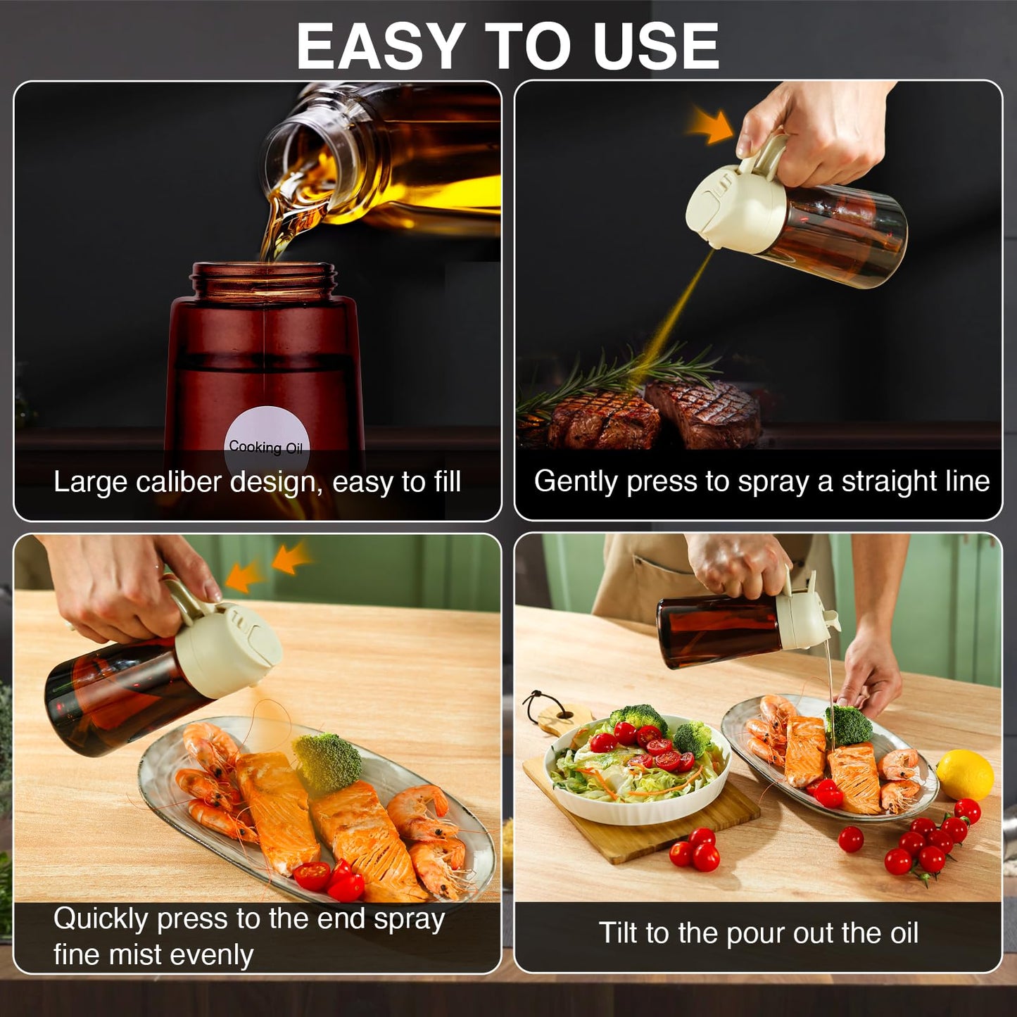 Oil Sprayer for Cooking, 2 In 1 Oil Dispenser and Oil Sprayer (Black+Dark Brown)