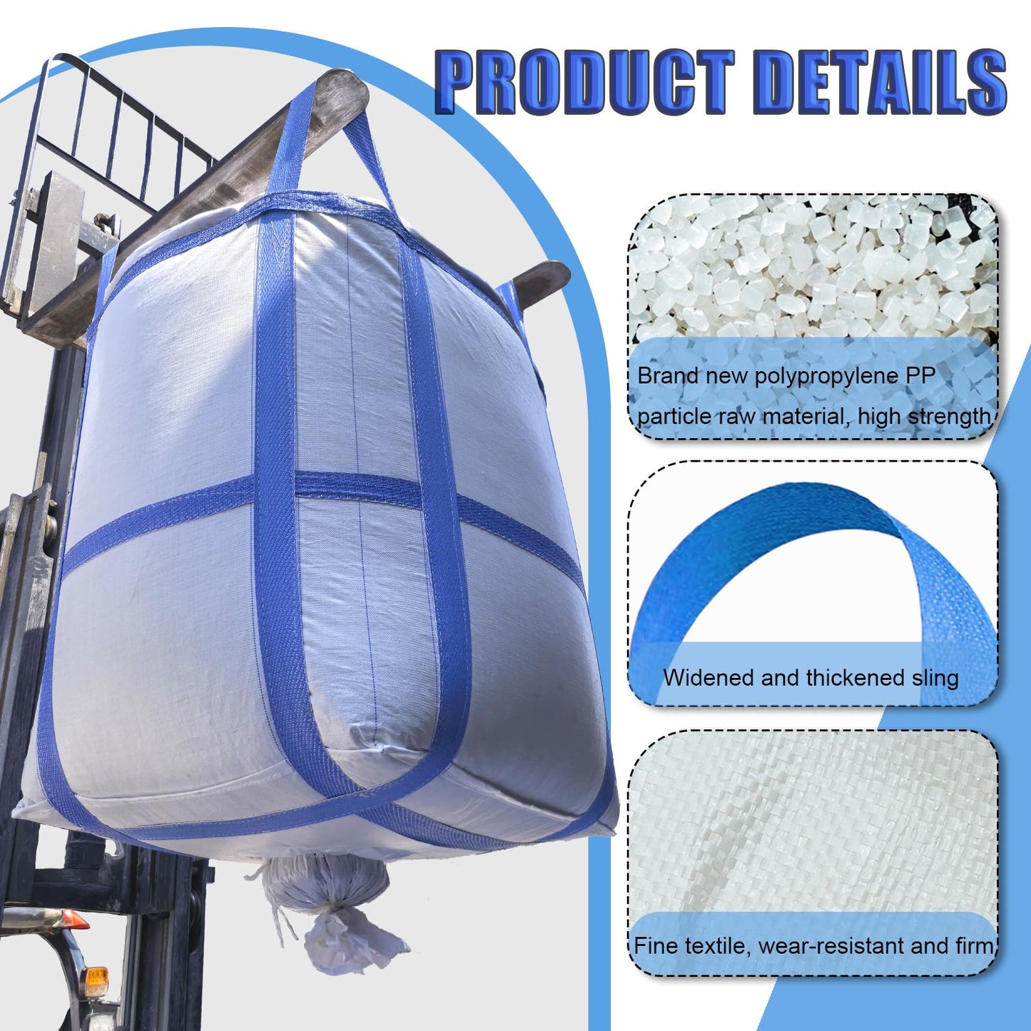 8Pack Aolikebao FIBC Bulk Bag,2 Ton Bag,35.4"L x 35.4"W x 43.3"H,4400lbs SWL Safty Factor 3:1,Woven Polypropylene Bags,Duffle Top #-Shaped Spout Bottom