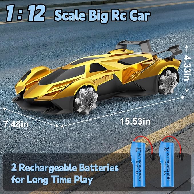 SASBSC Lamb Remote Control Car for Boys 4-7 8-12 Rc Cars with 360° Rotation Spray Music &amp Lights 1:12 Rechargeable Rc Car Toys 10-12km/h Sport Race Toy Cars Gifts for Kids (Gold)