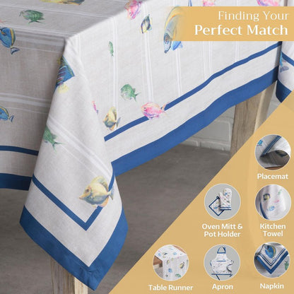 Maison d' Hermine Table Cloth Square Table 100% Cotton 54 x 54 Inches Tablecloth Reusable Decorative for Dining Kitchen Room Farmhouse Home Gifts for Mothers Day Spring Summer - Poisson