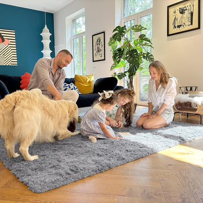 OLANLY Large Area Rug - Soft Fluffy Shaggy Indoor Carpet for Living Room & Bedroom | Light Grey 7x8