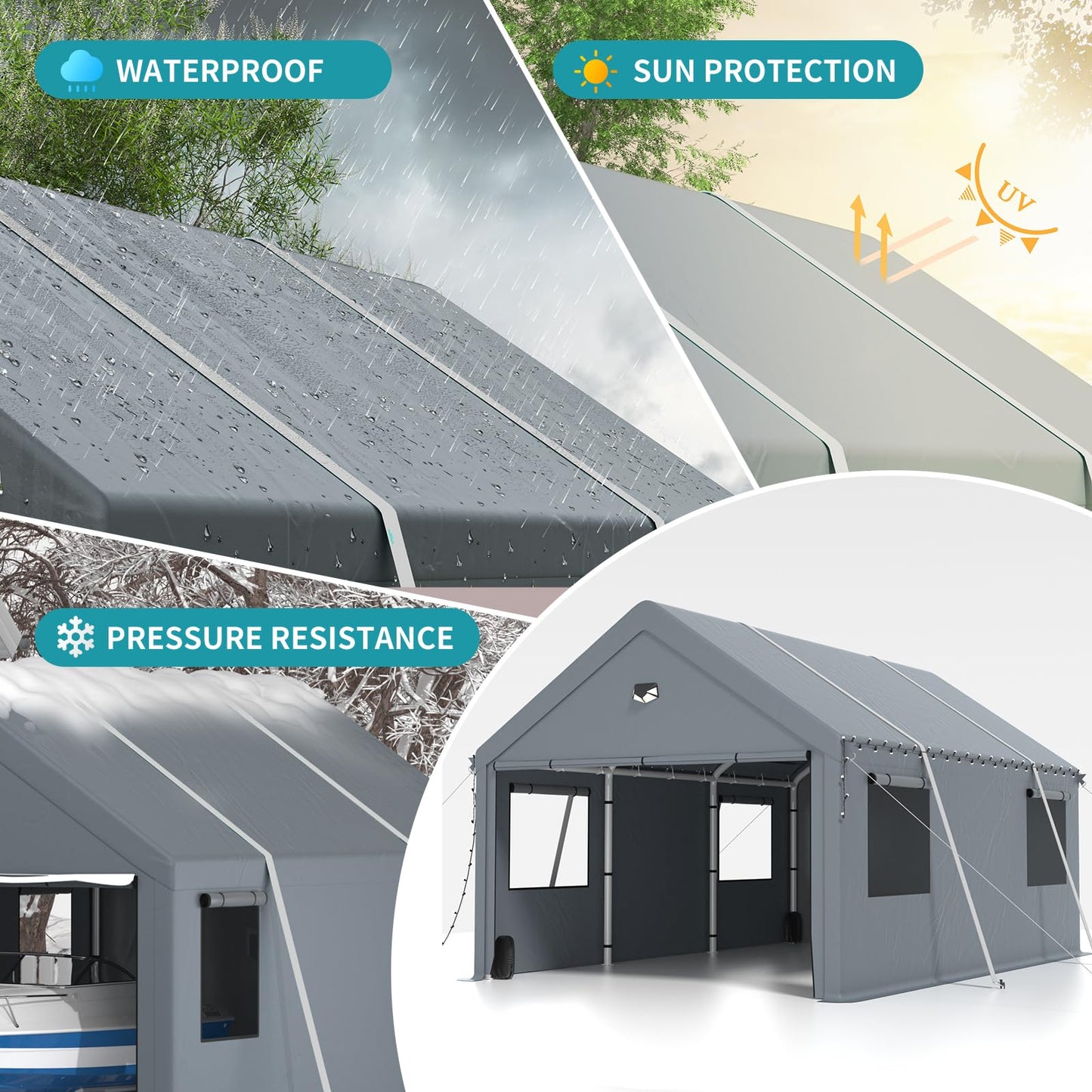 12x20FT Heavy Duty Carport Canopy,Extra Large Portable Car Tent Garage with Roll-up Windows and All-Season Tarp Cover,Removable Roof&Side Wall for Car,SUV,Boats