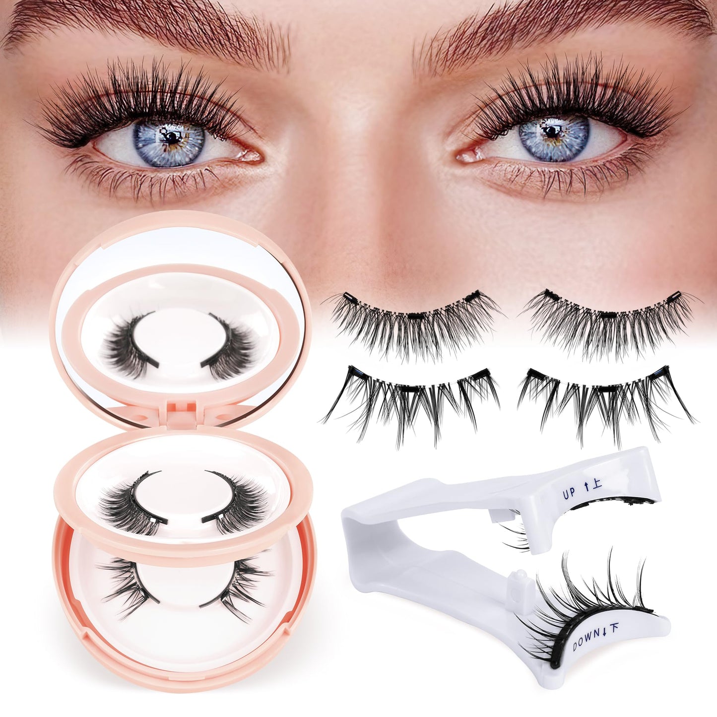 Mayhug Magnetic Eyelashes Natural Look Magnetic Lashes No Glue Magnetic Eyelashes without Eyeliner Clear Band Lashes Fluffy Lashes Extensions Magnetic Eyelashes with Applicator (2 Pairs)